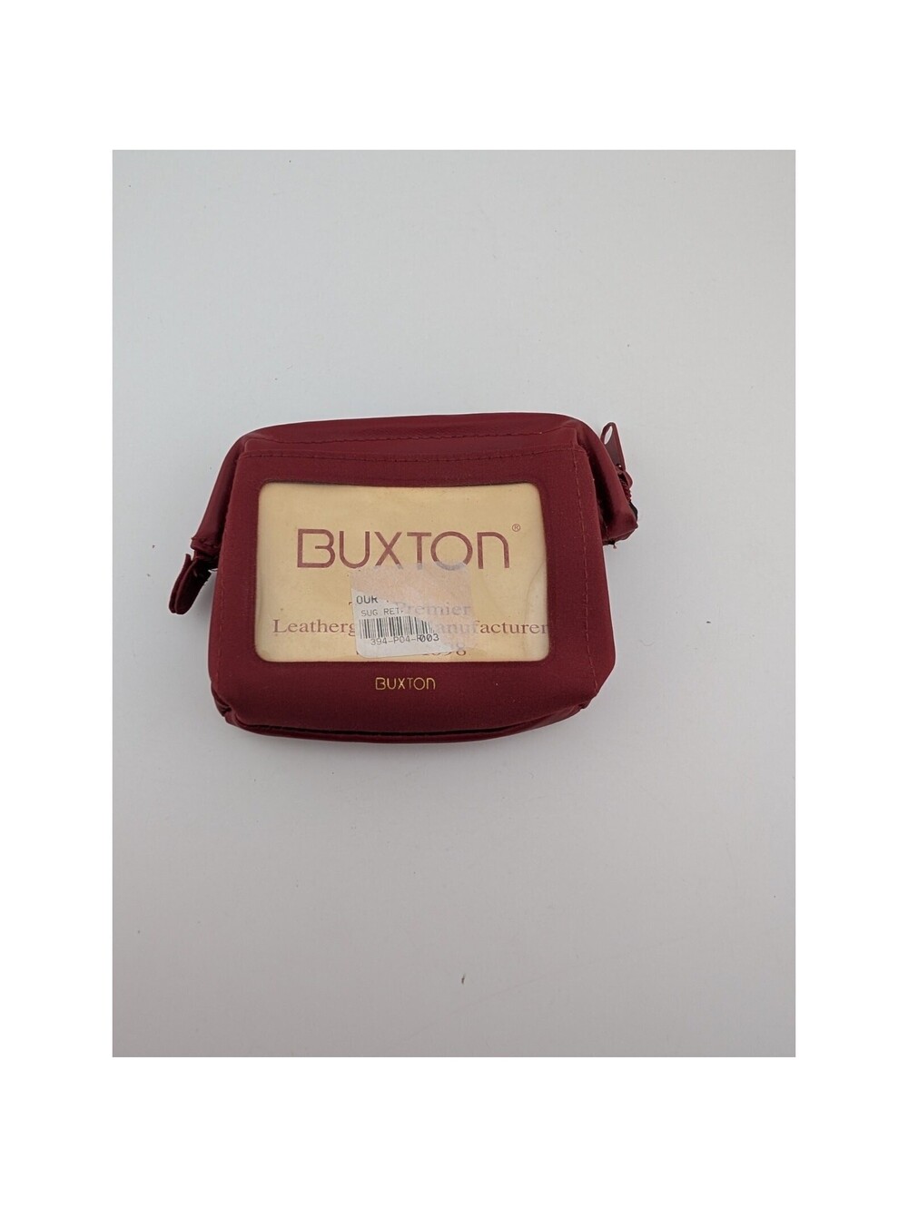 Buxton Red Leather Coin Purse Keychain ID Holder Zipper 3.5x4"